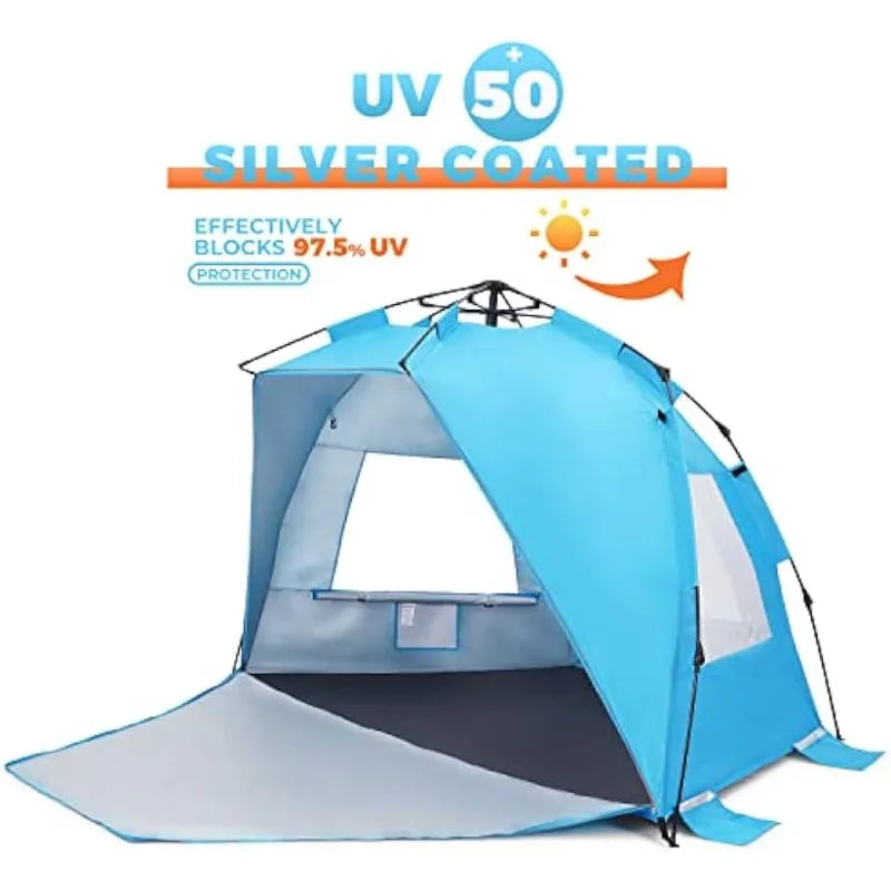 Portable Beach Shade Canopy Folding Sun Shade Shelter, Easy Setup and Carry - Fozz&