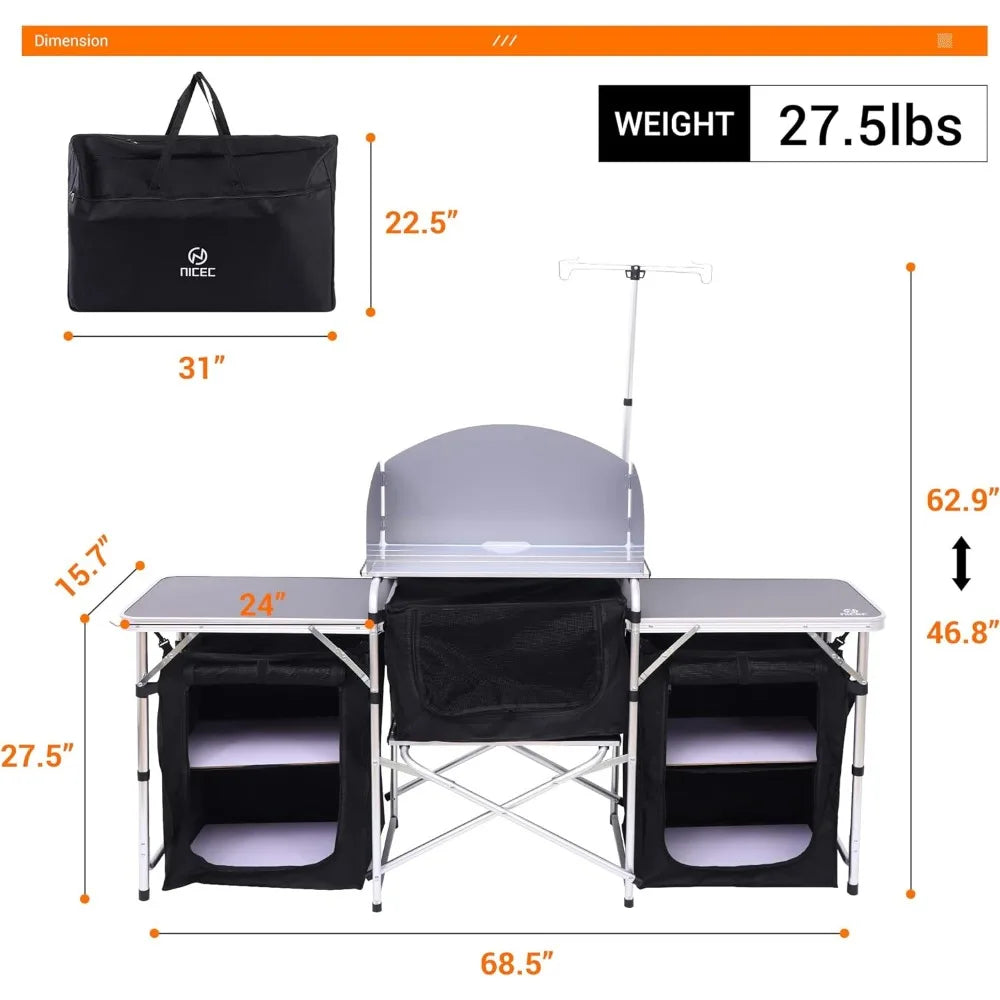 Camping Kitchen Table, Upgrade Light Stand and Windshield Cooking Station